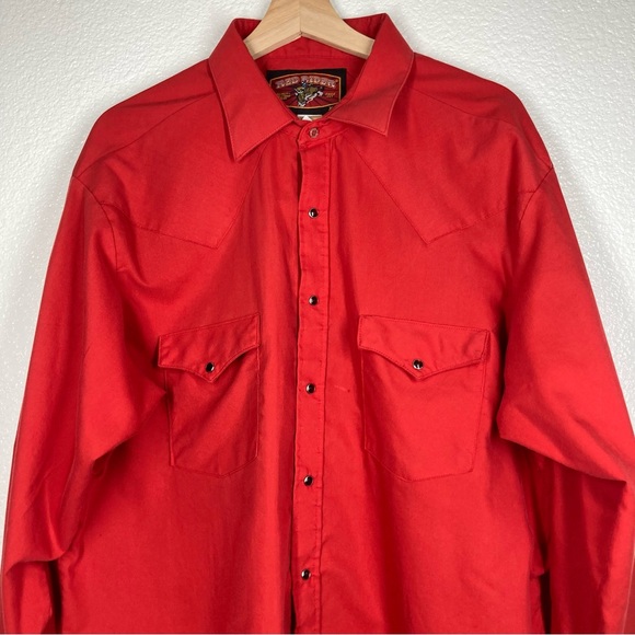 Red Rider Men's Western Shirt Button Down XXL Red Rodeo Snap Buttons Cowboy - Picture 2 of 15